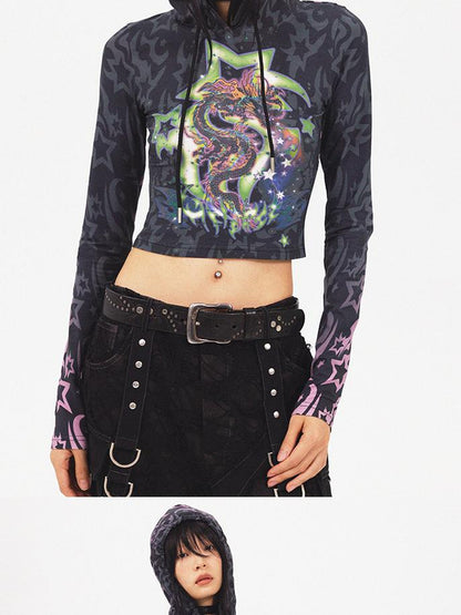 CFIERCE Dragon Print Cropped Sweatshirt