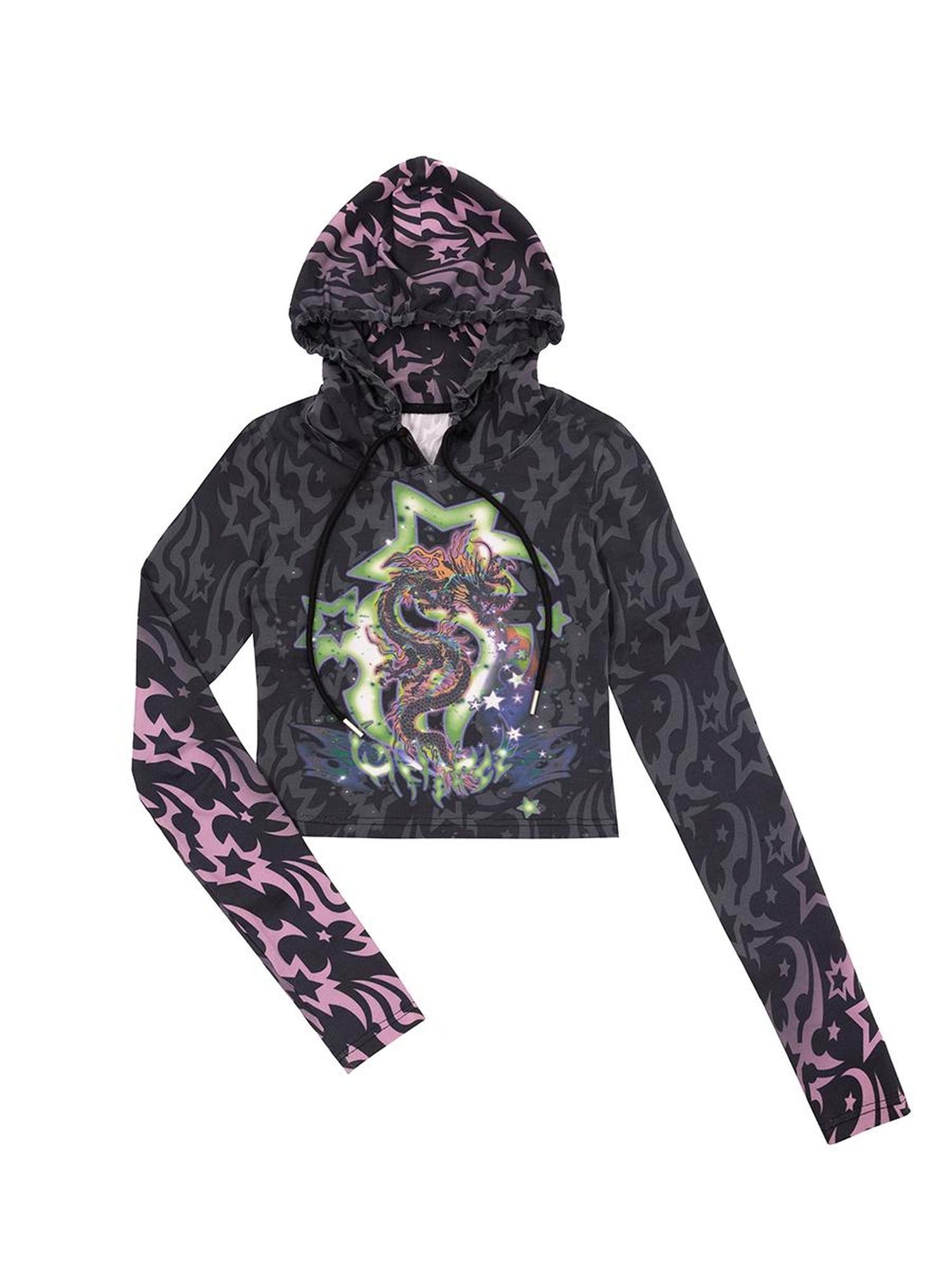 CFIERCE Dragon Print Cropped Sweatshirt