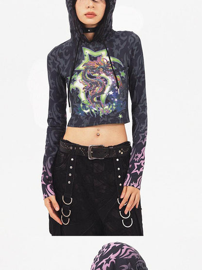CFIERCE Dragon Print Cropped Sweatshirt