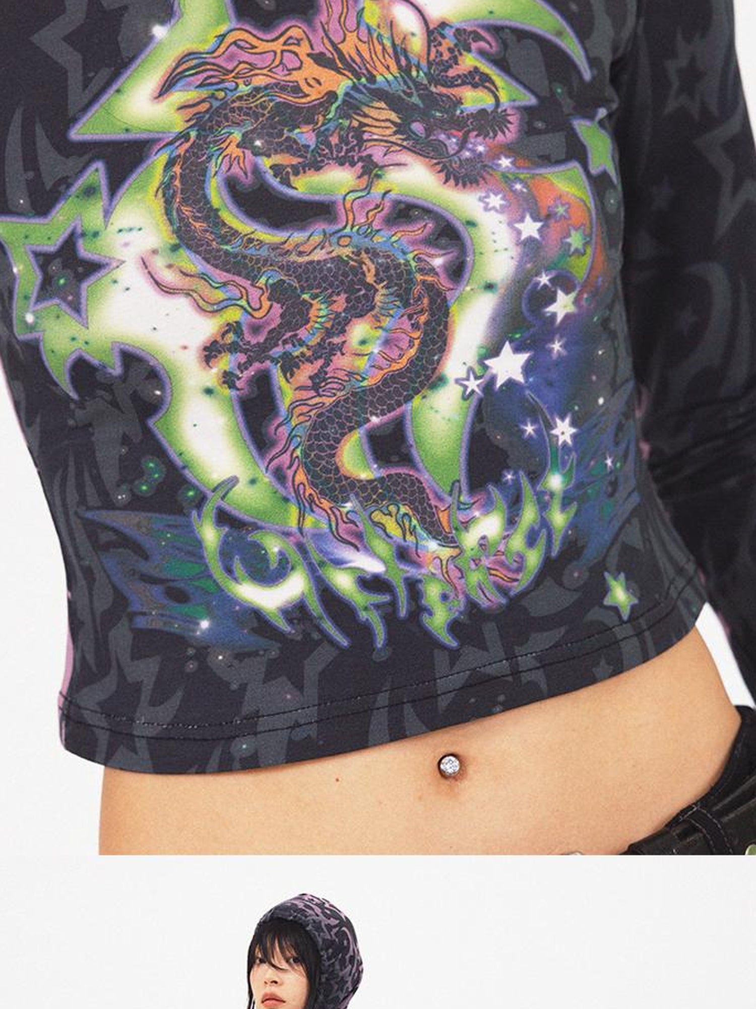 CFIERCE Dragon Print Cropped Sweatshirt