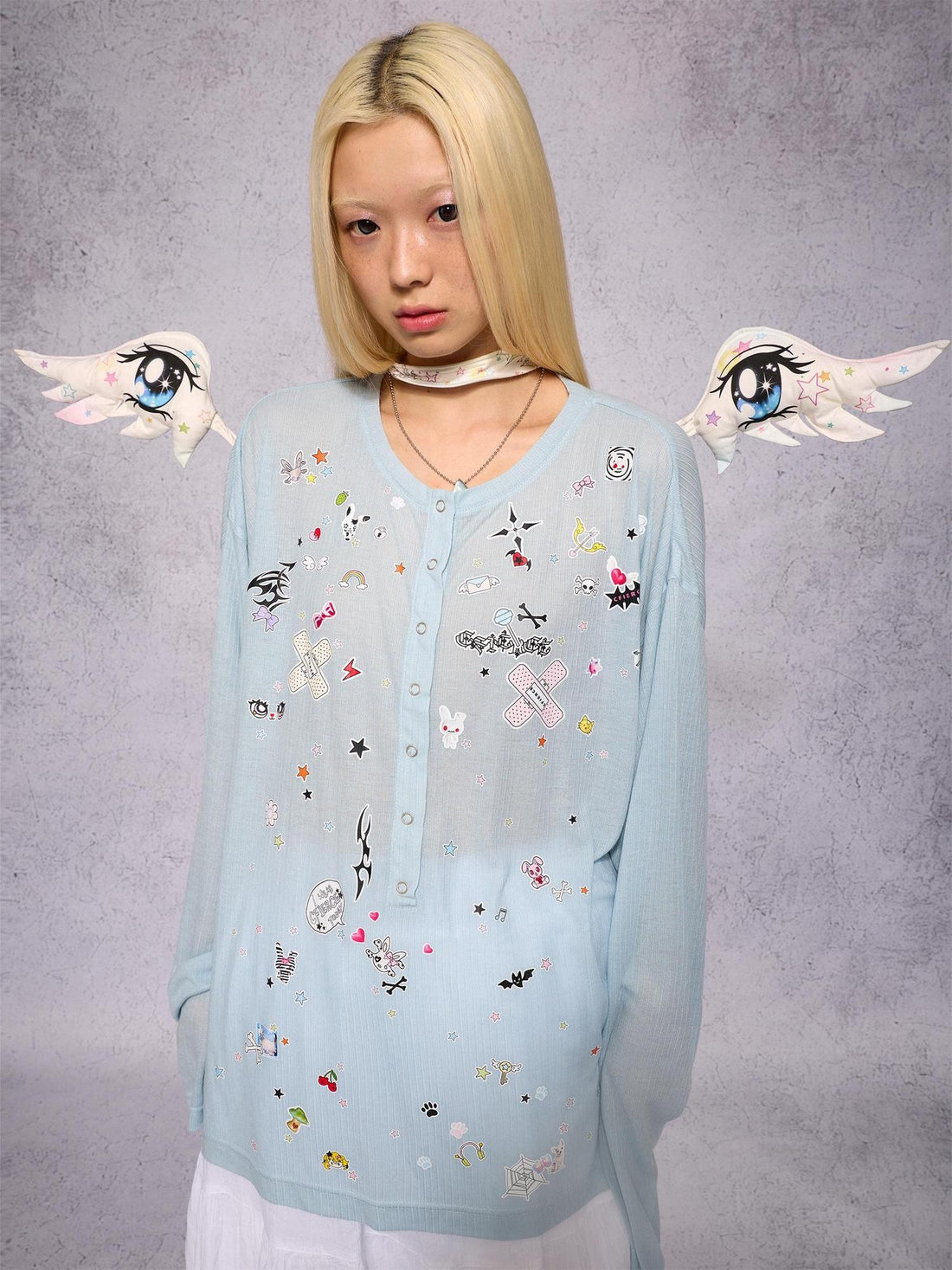CFIERCE Dreamy Big Eye Print Angel Wings Women&