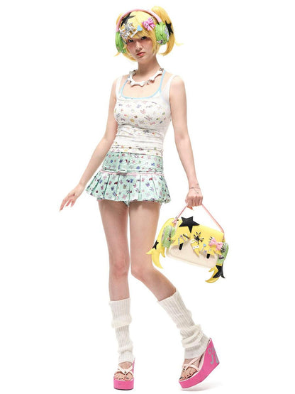 CFIERCE Faux Two Layer Strap Top With Sticker Print