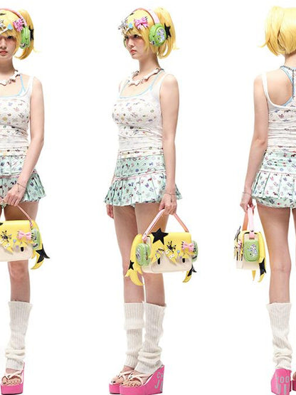 CFIERCE Faux Two Layer Strap Top With Sticker Print