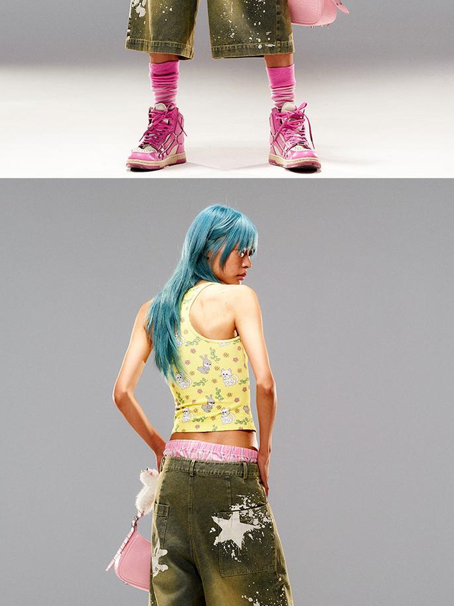 CFIERCE Fierce Paint Splatter Denim Shorts Medium Stretch Mid Rise Classic Fit