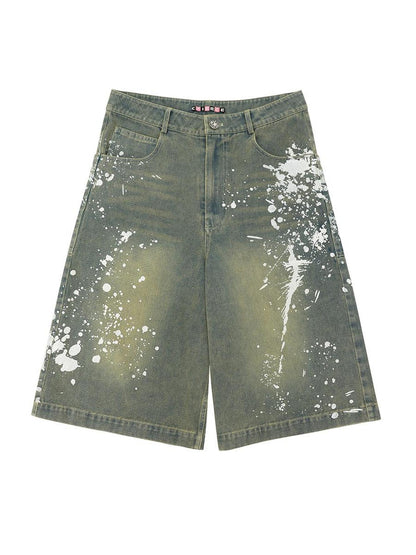CFIERCE Fierce Paint Splatter Denim Shorts Medium Stretch Mid Rise Classic Fit
