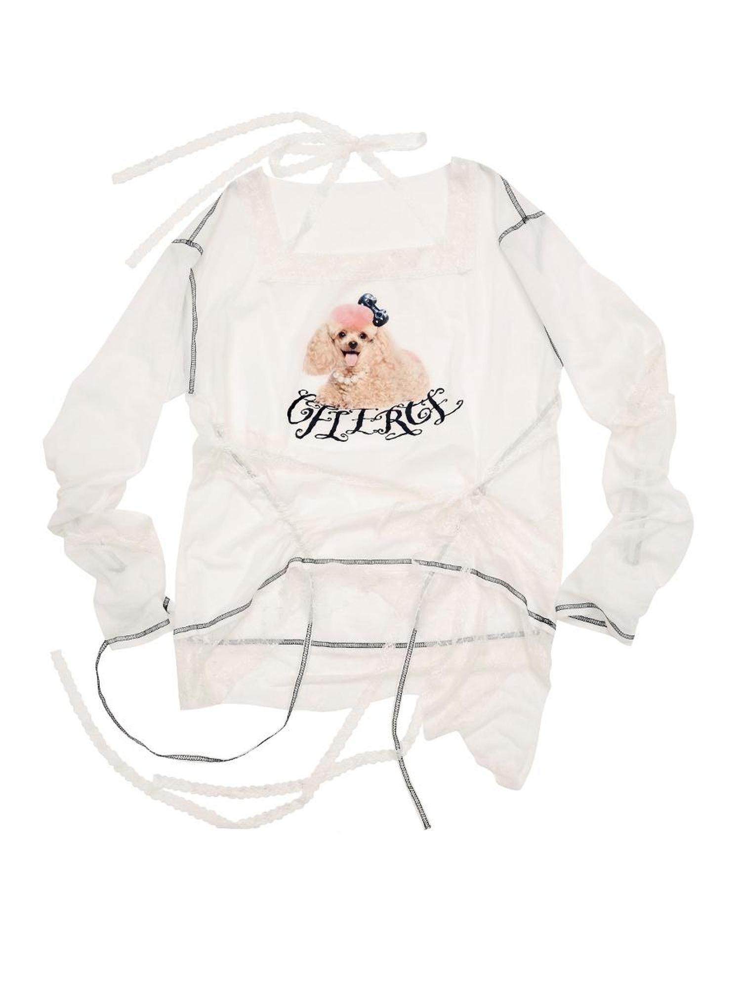 CFIERCE Fierce Poodle Print Lace Trim Long Sleeve Top