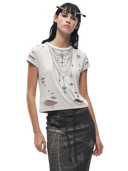 CFIERCE Fierce Rhinestone Neckline Distressed Tee