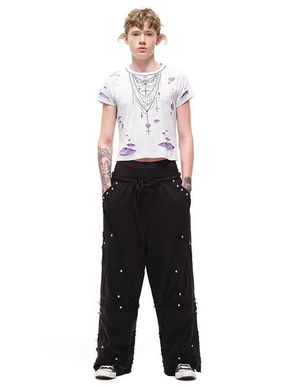 CFIERCE Fierce Rhinestone Neckline Distressed Tee