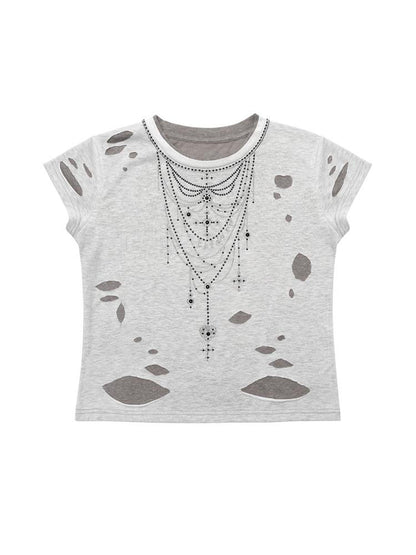CFIERCE Fierce Rhinestone Neckline Distressed Tee