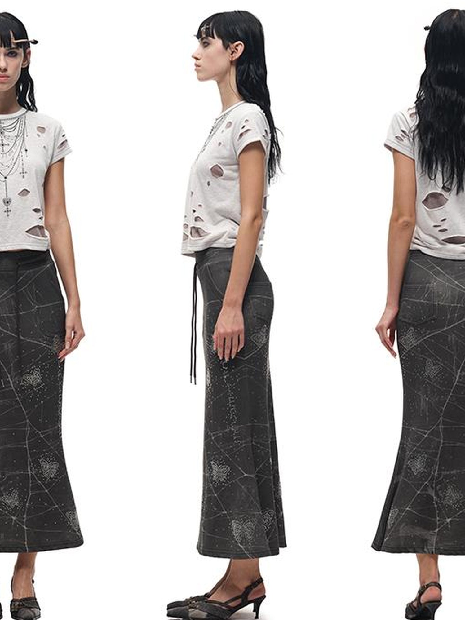 CFIERCE Fierce Rhinestone Neckline Distressed Tee