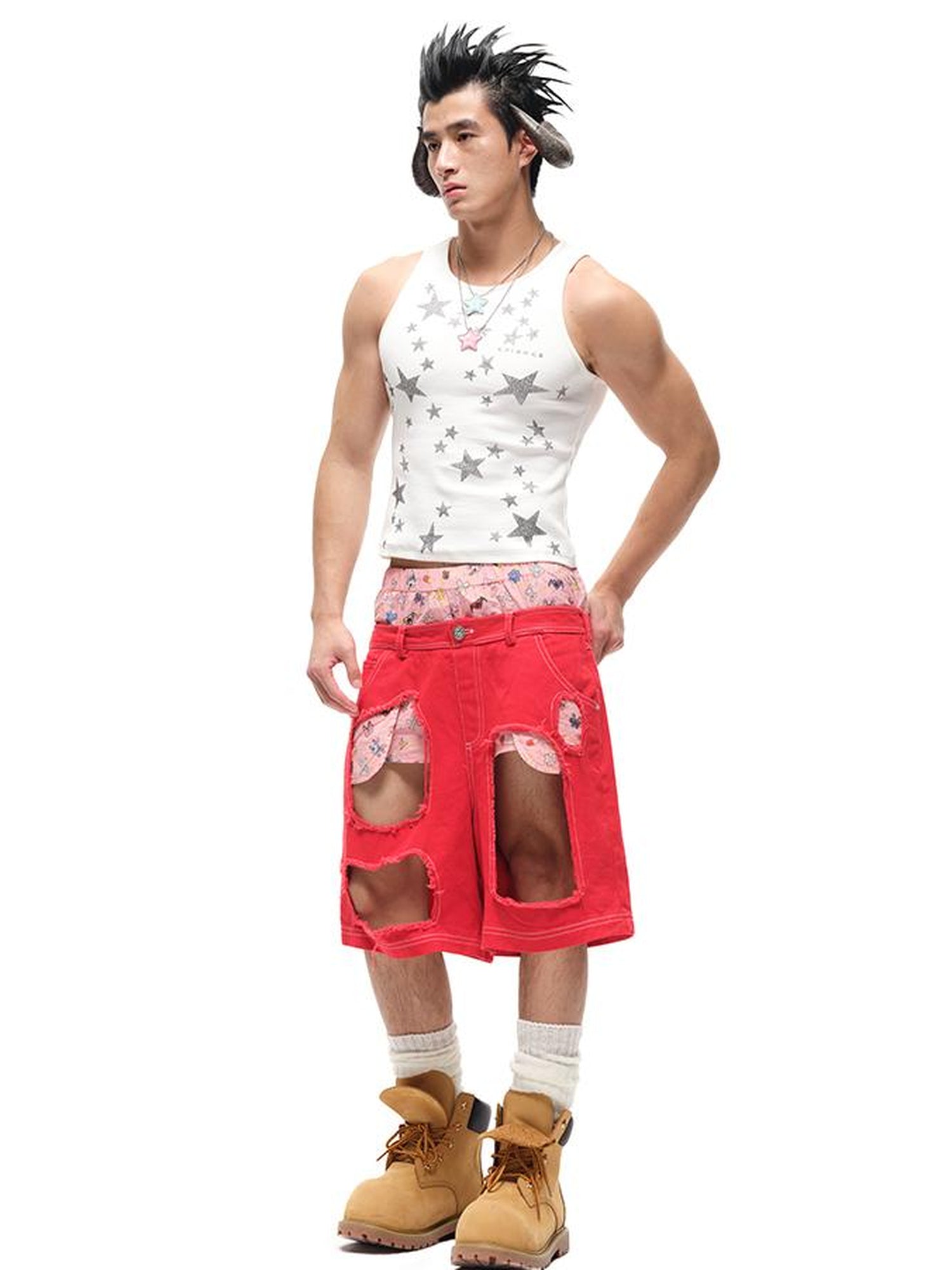 CFIERCE Fierce Ripped Denim Shorts With Detailing