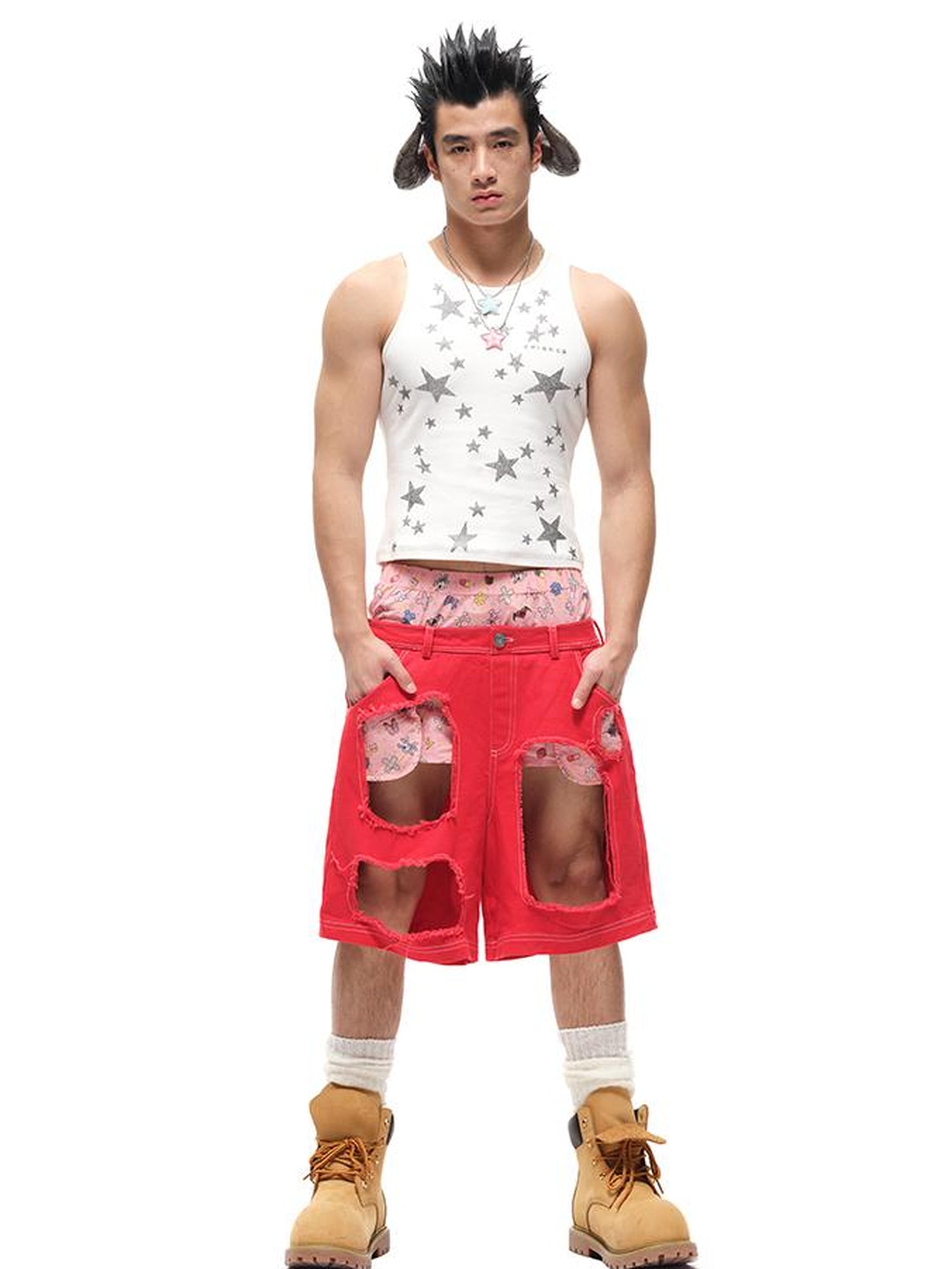 CFIERCE Fierce Ripped Denim Shorts With Detailing