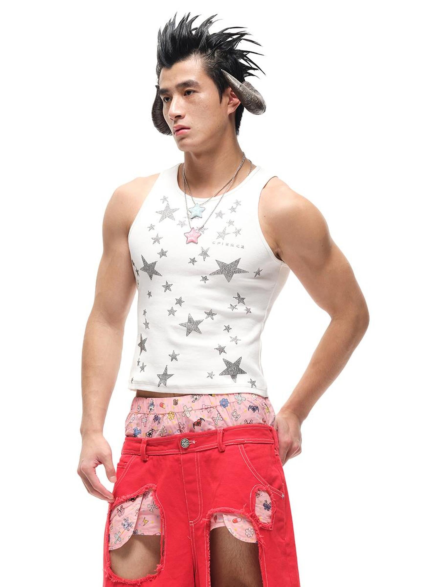 CFIERCE Fierce Star Rhinestone Ribbed Vest