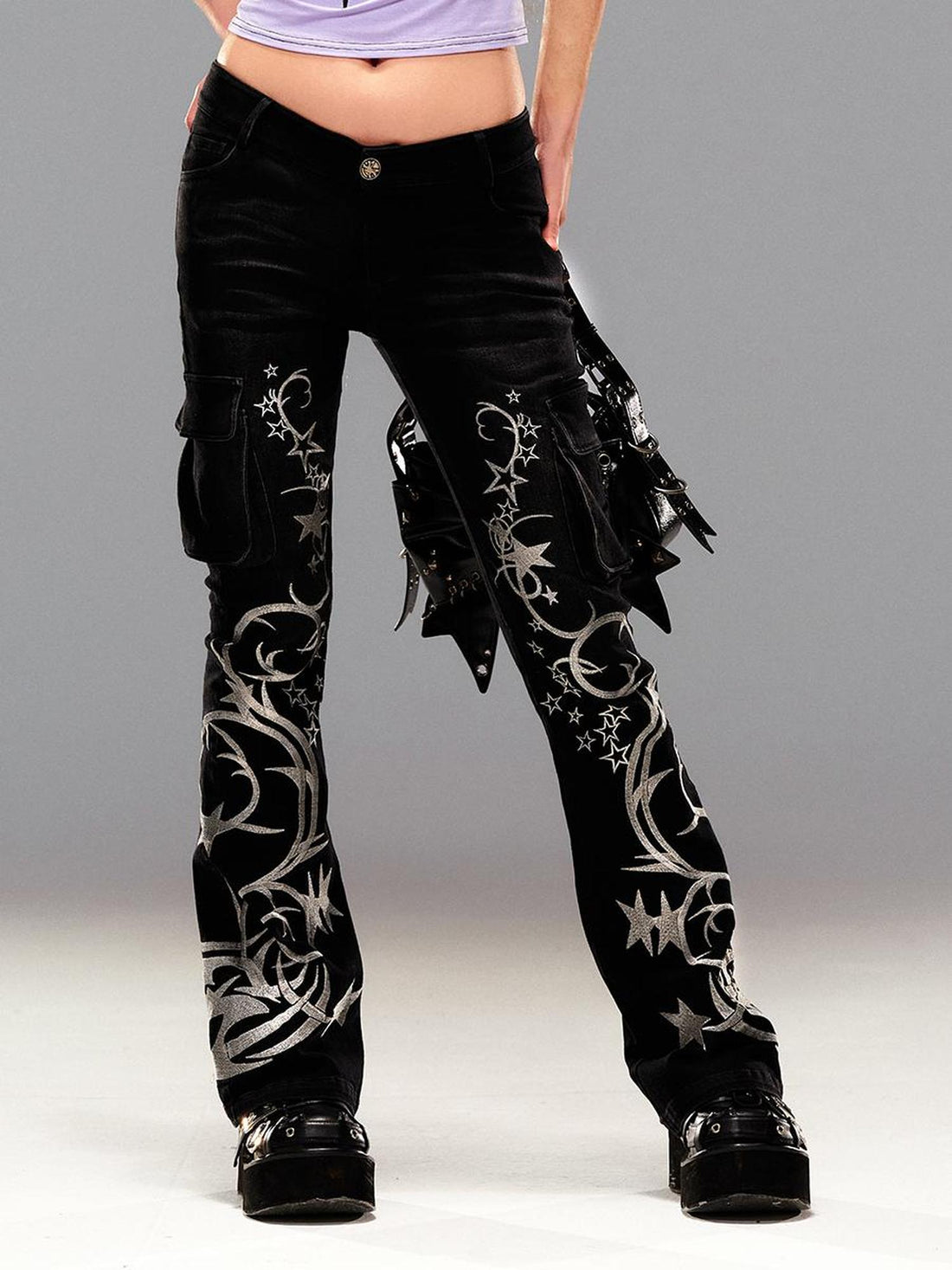 CFIERCE Five Pointed Star Embroidered Denim Jeans