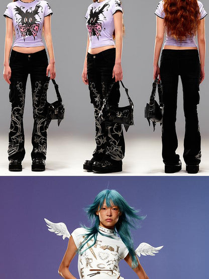 CFIERCE Five Pointed Star Embroidered Denim Jeans