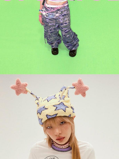 CFIERCE Five Pointed Star Print Antennae Knit Hat