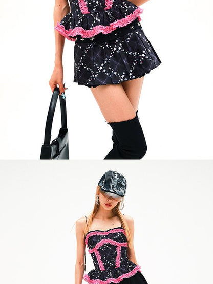 CFIERCE Five Pointed Star Print Fishbone Corset Camisole
