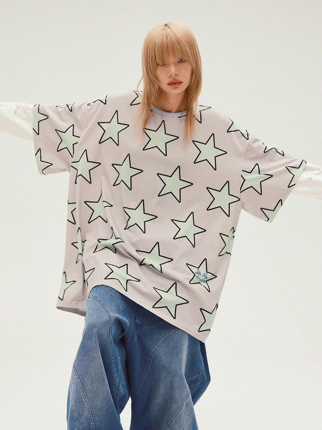 CFIERCE Five Pointed Star Print Oversized Tee
