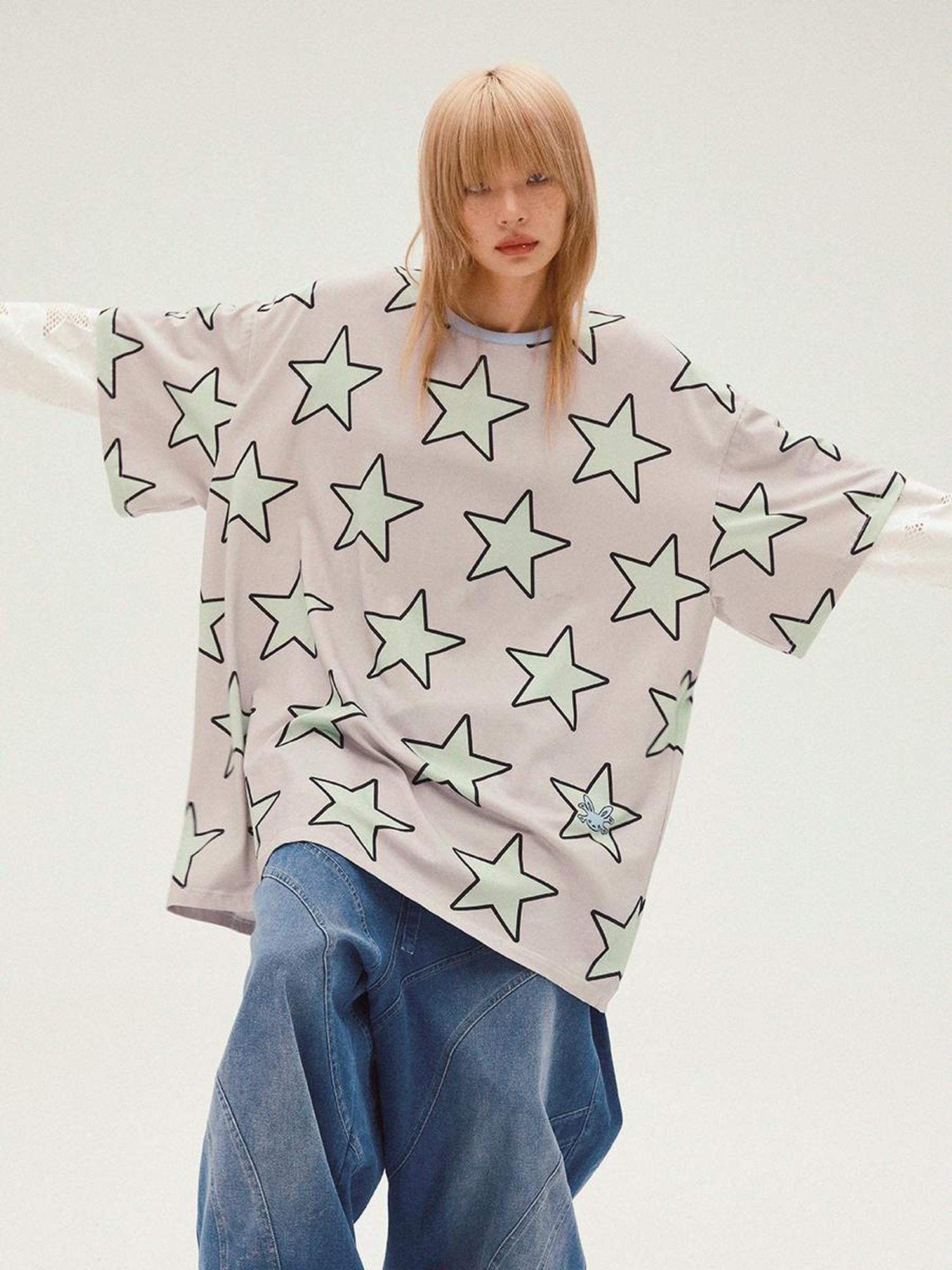 CFIERCE Five Pointed Star Print Oversized Tee