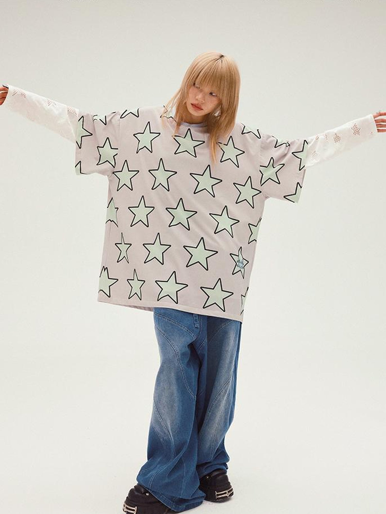 CFIERCE Five Pointed Star Print Oversized Tee