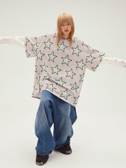 CFIERCE Five Pointed Star Print Oversized Tee