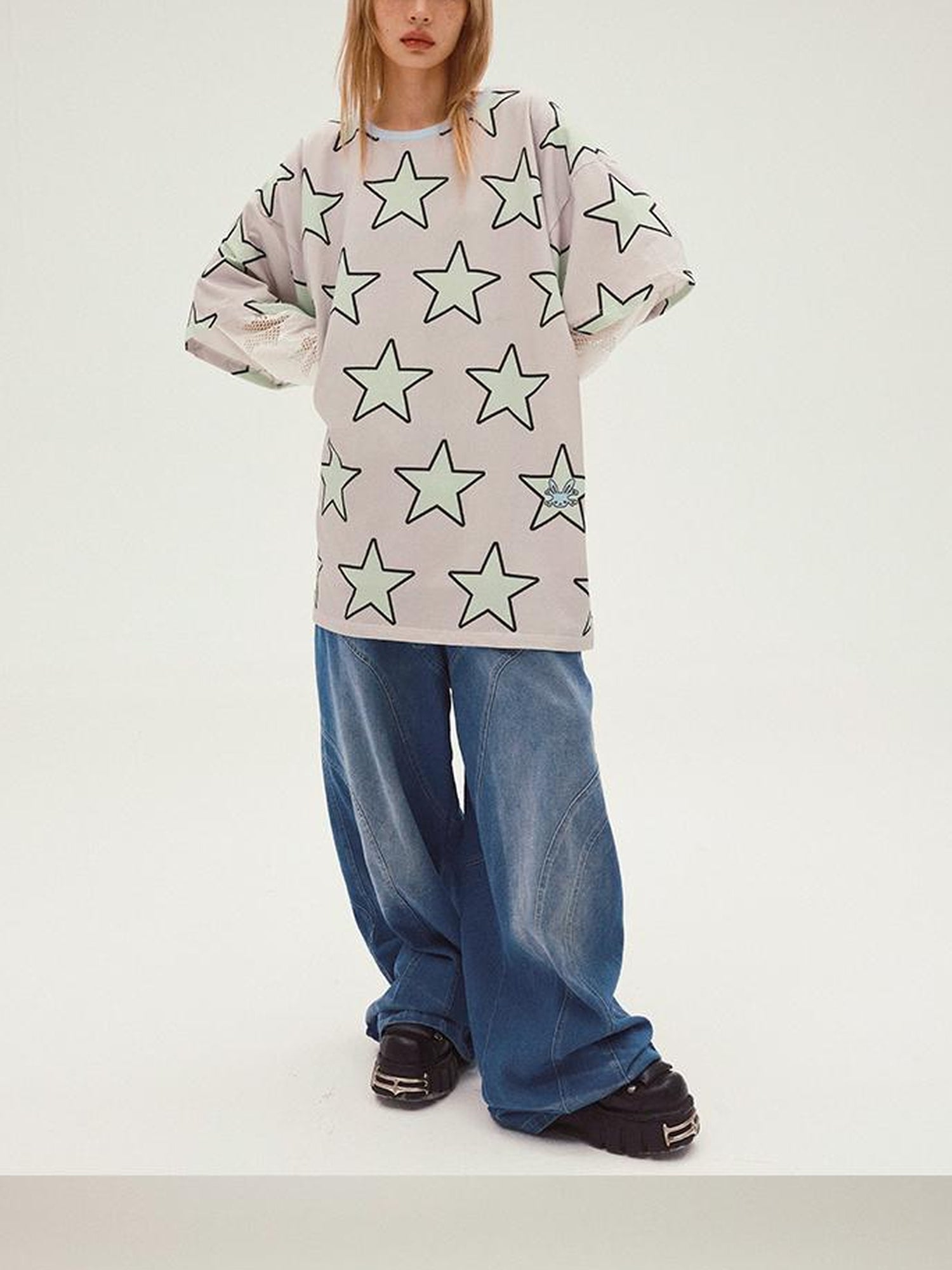 CFIERCE Five Pointed Star Print Oversized Tee