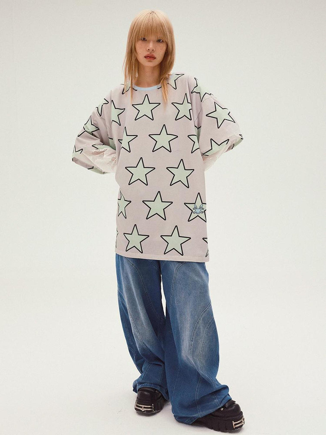 CFIERCE Five Pointed Star Print Oversized Tee
