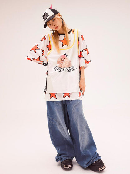 CFIERCE Five Pointed Star Print Oversized Tee