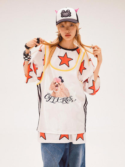 CFIERCE Five Pointed Star Print Oversized Tee