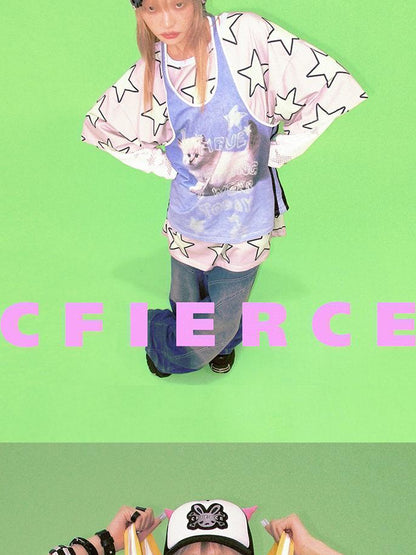 CFIERCE Five Pointed Star Print Oversized Tee