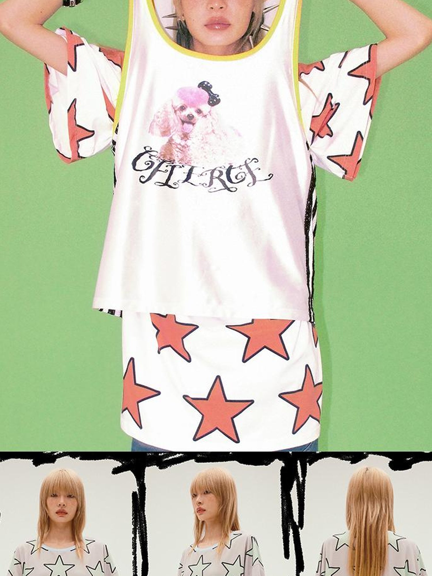 CFIERCE Five Pointed Star Print Oversized Tee