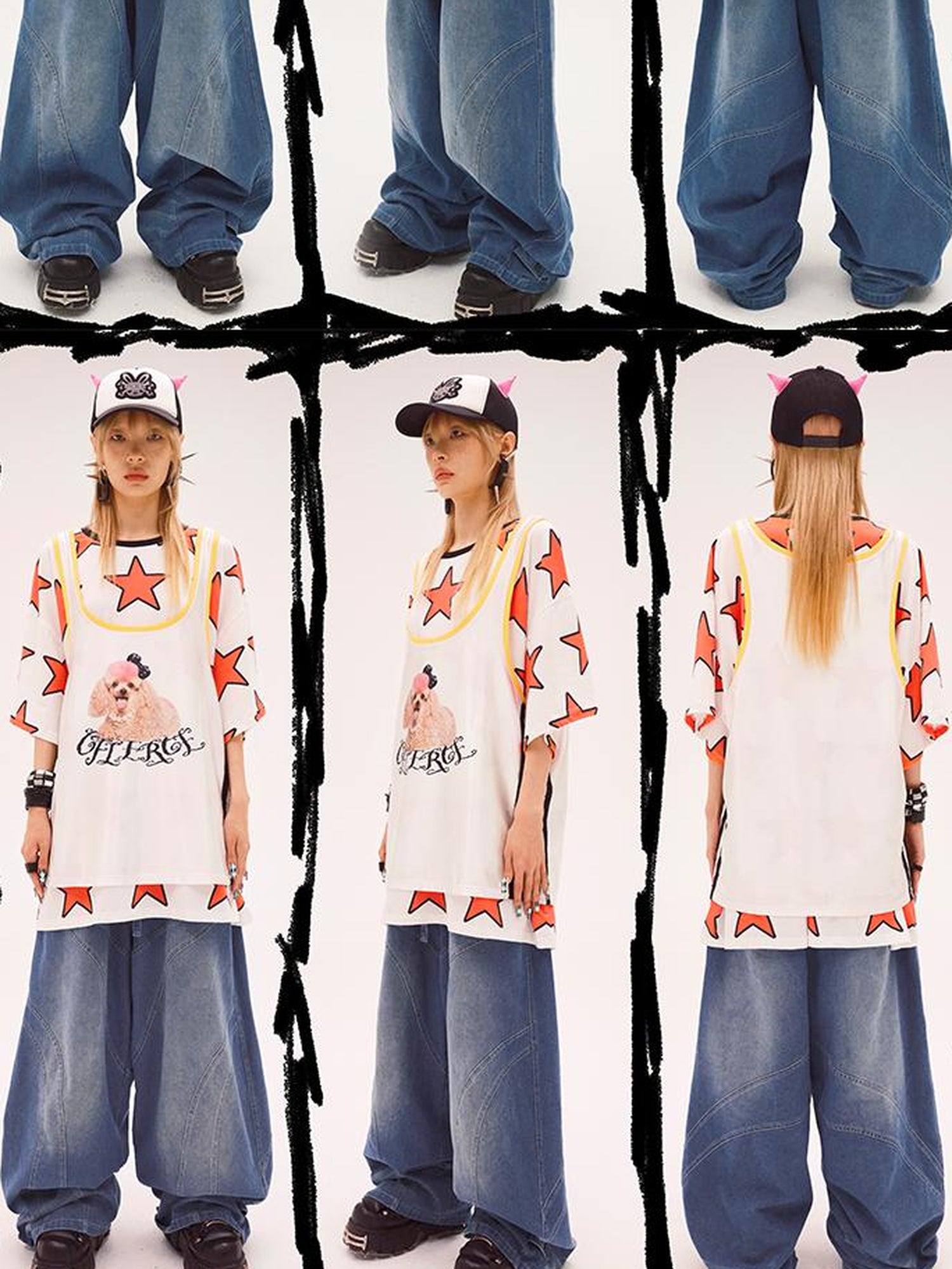 CFIERCE Five Pointed Star Print Oversized Tee