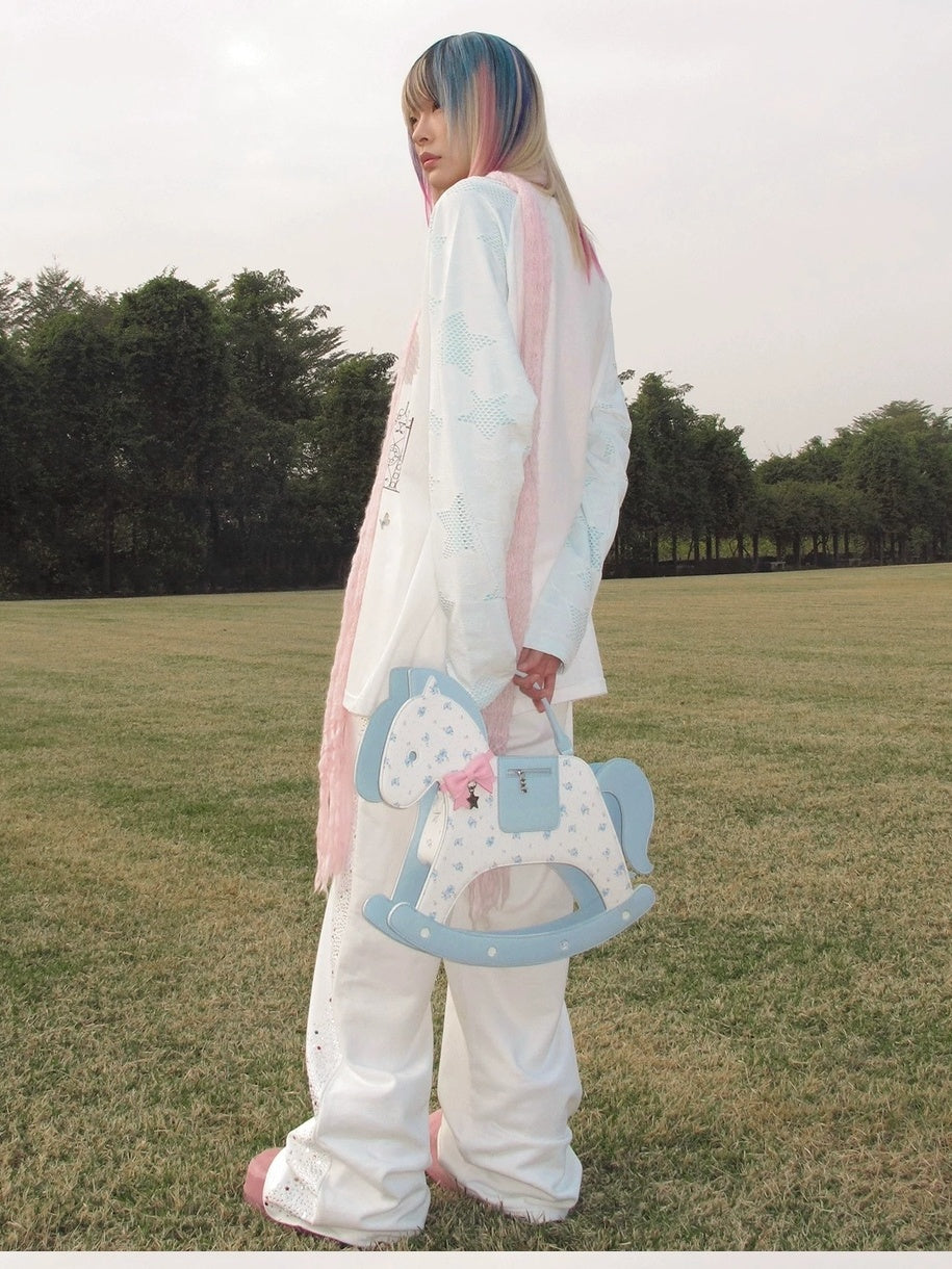 CFIERCE Floral Horse Shape Cute Edgy Single Strap Handheld Crossbody Unisex Zipper Bags