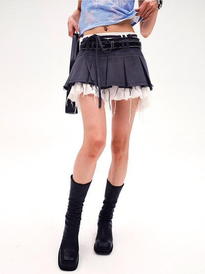 CFIERCE Frayed Hem Pleated Skirt