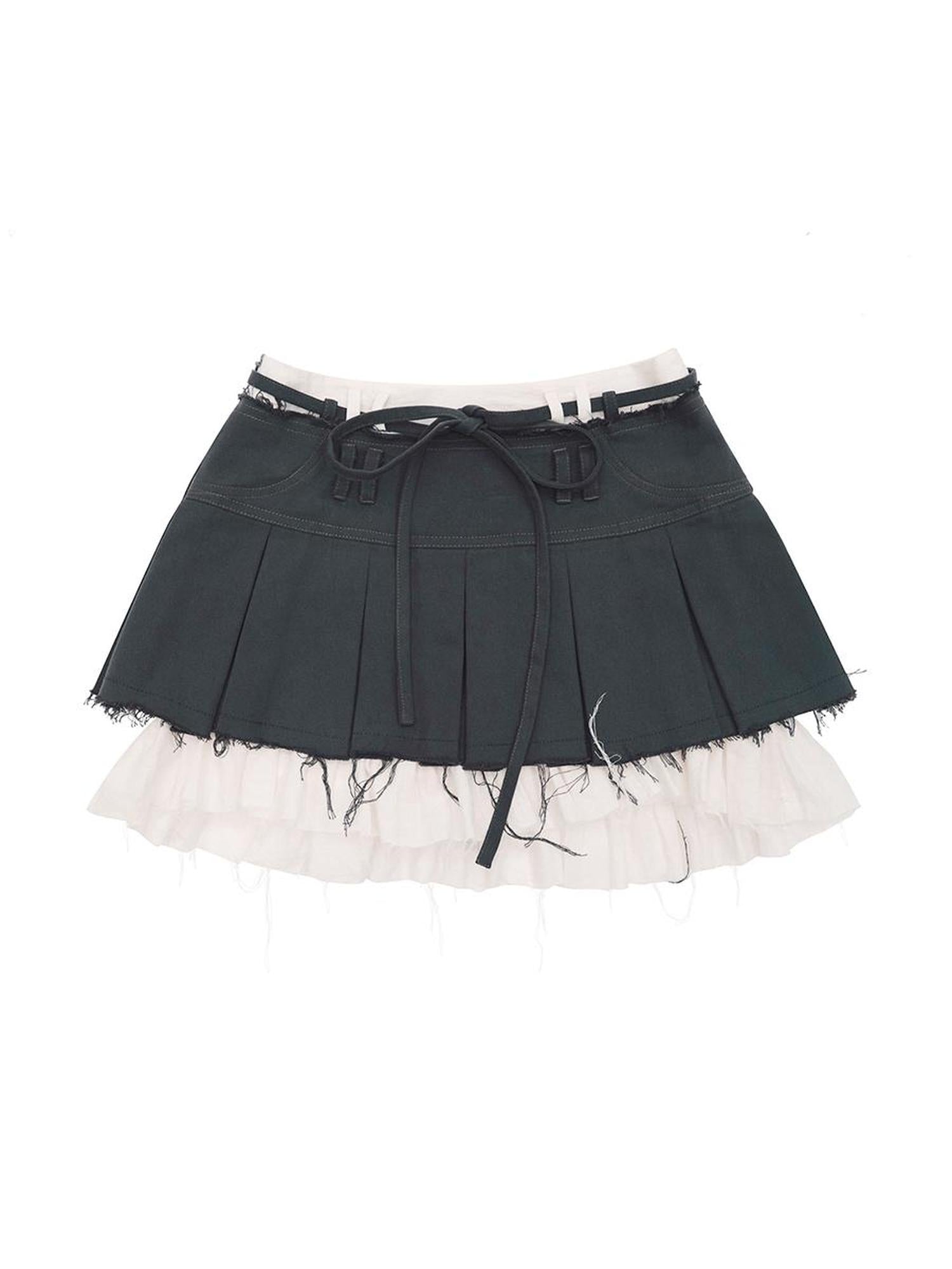 CFIERCE Frayed Hem Pleated Skirt