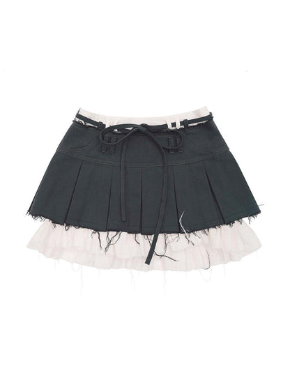 CFIERCE Frayed Hem Pleated Skirt