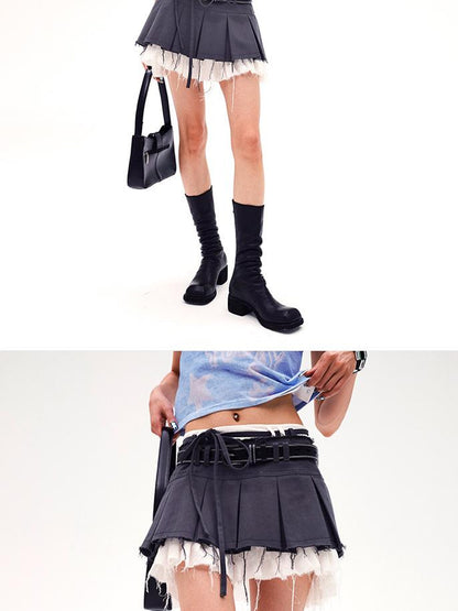 CFIERCE Frayed Hem Pleated Skirt