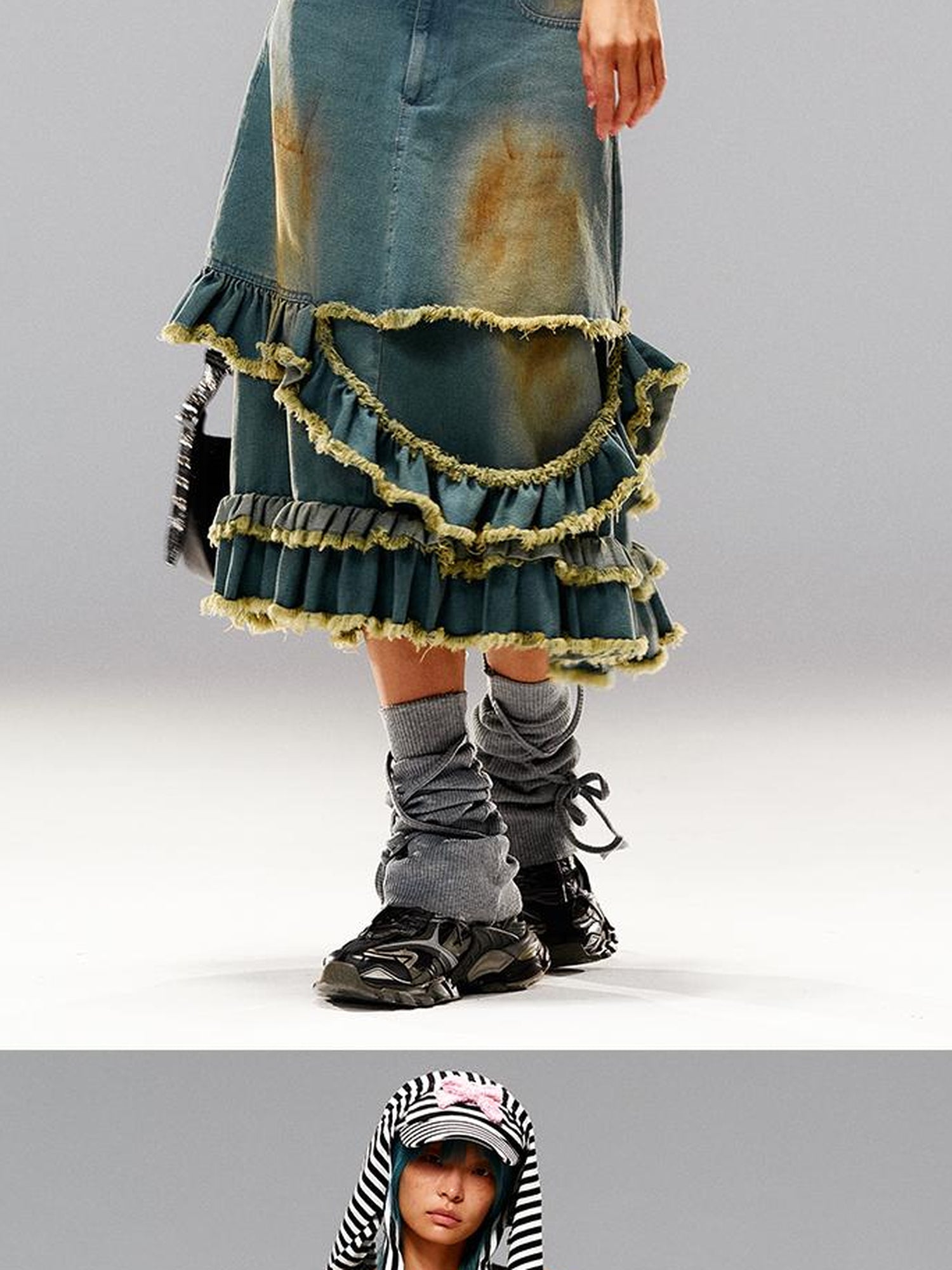CFIERCE Fringed Mud Dyed Denim Skirt