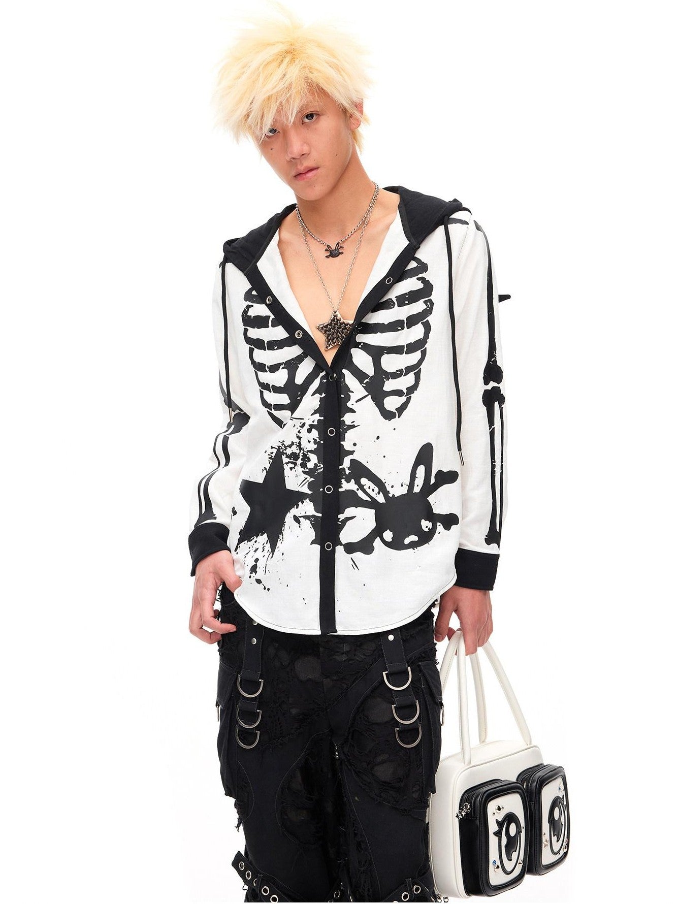 CFIERCE Full Rhinestone Bunny Skull Mini Punk Pendant Women&