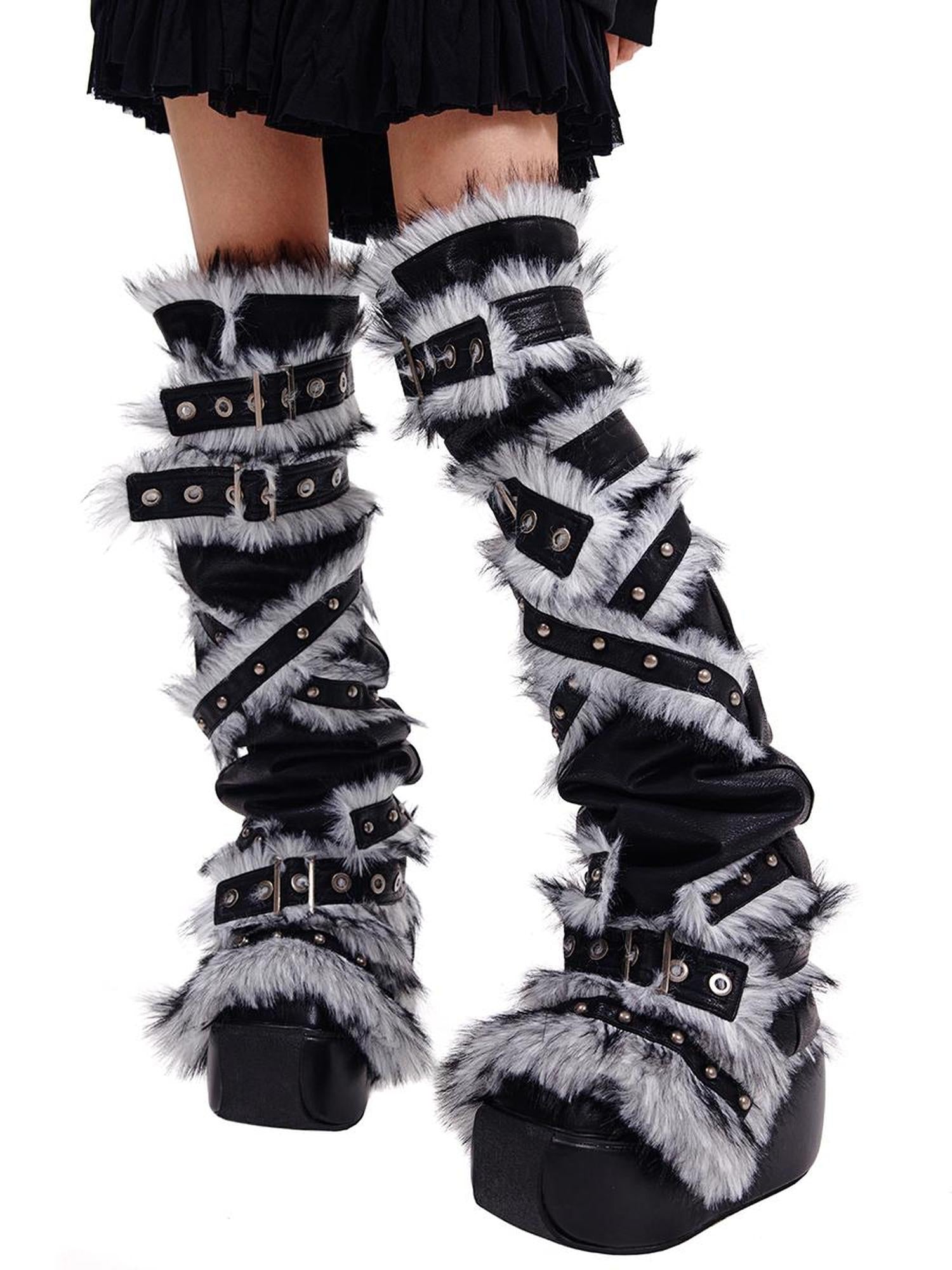 CFIERCE Fur Trimmed Leg Warmers