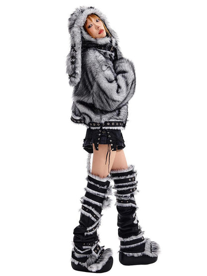 CFIERCE Fur Trimmed Leg Warmers