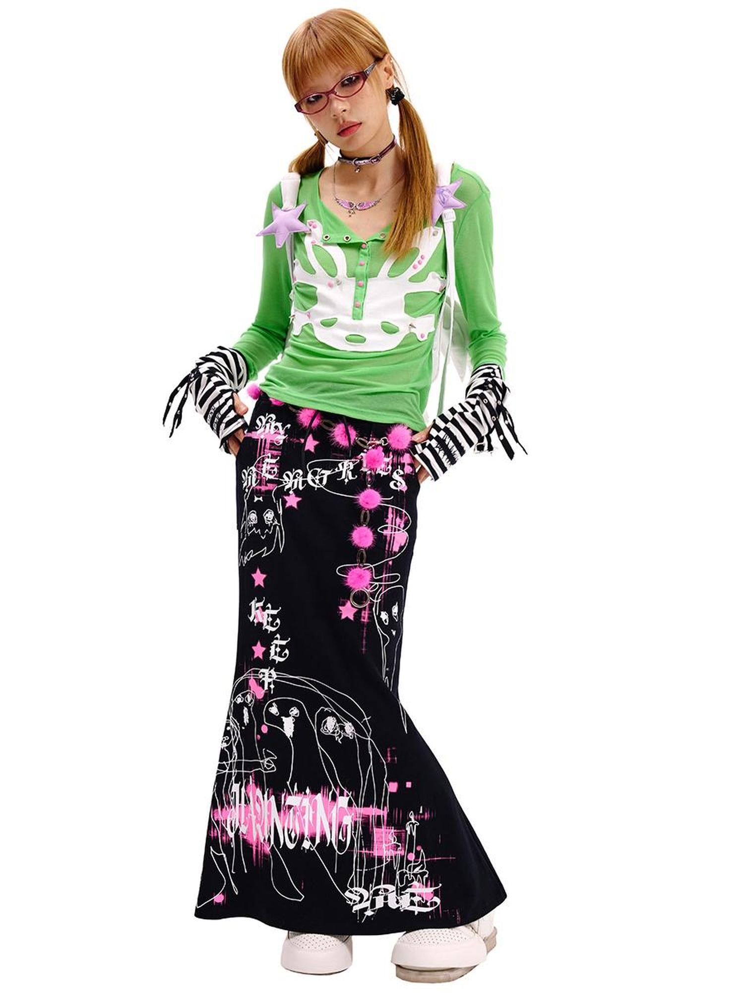 CFIERCE Ghost Print Mermaid Skirt