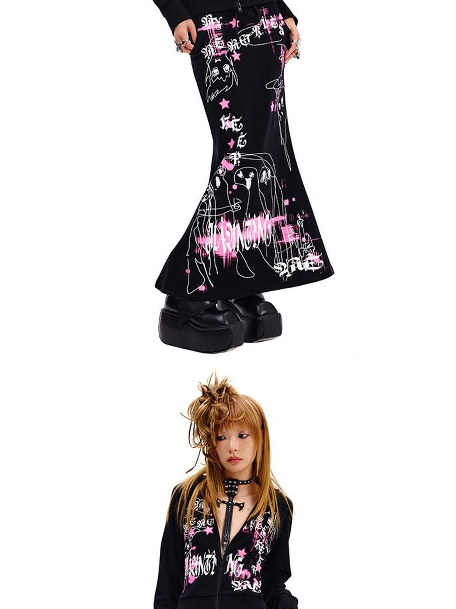 CFIERCE Ghost Print Mermaid Skirt