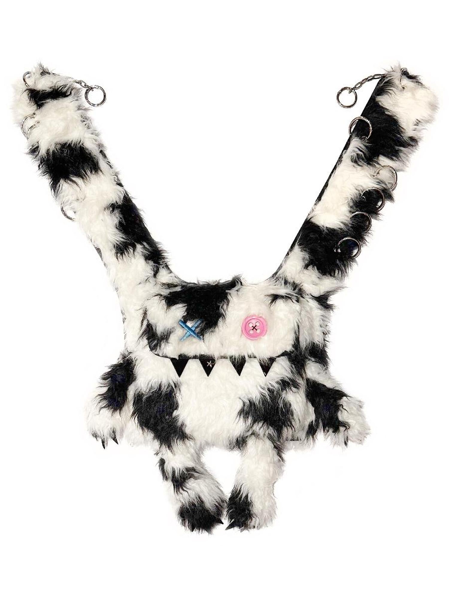 CFIERCE Glossy Faux Fur Rabbit Leather Trimmed Dual Use Bag