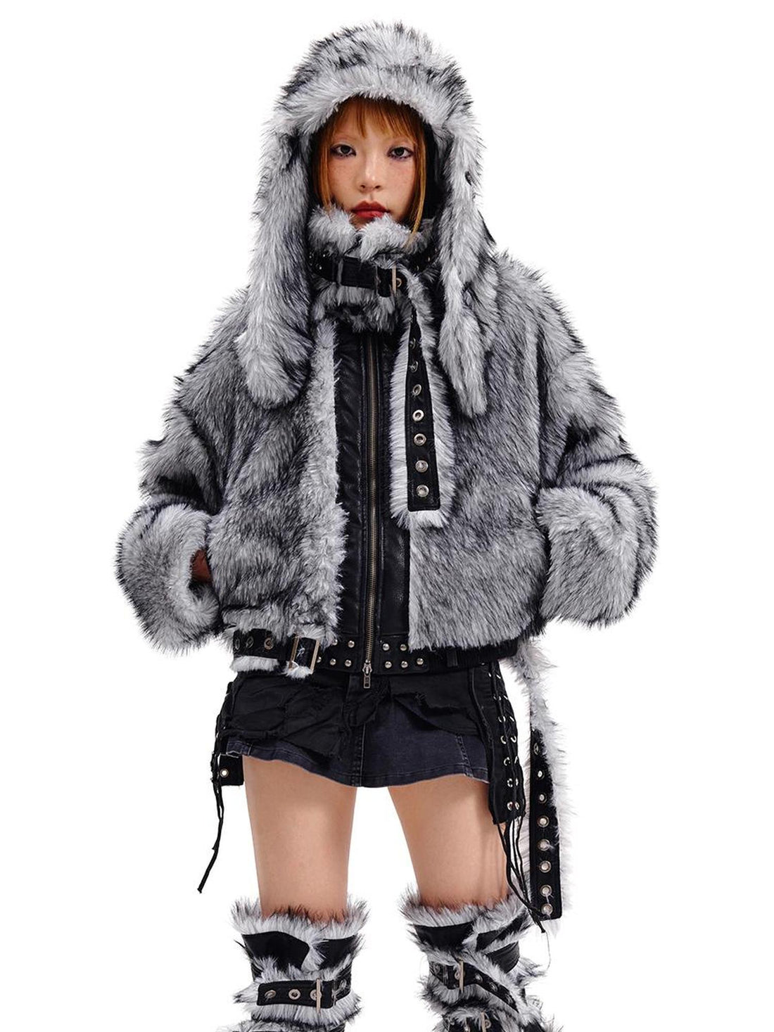 CFIERCE Grey Fur Trimmed Coat Aw24