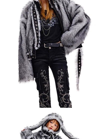 CFIERCE Grey Fur Trimmed Coat Aw24