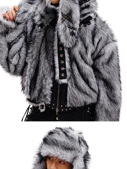 CFIERCE Grey Fur Trimmed Coat Aw24