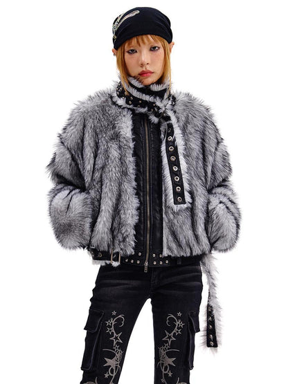 CFIERCE Grey Fur Trimmed Coat Aw24