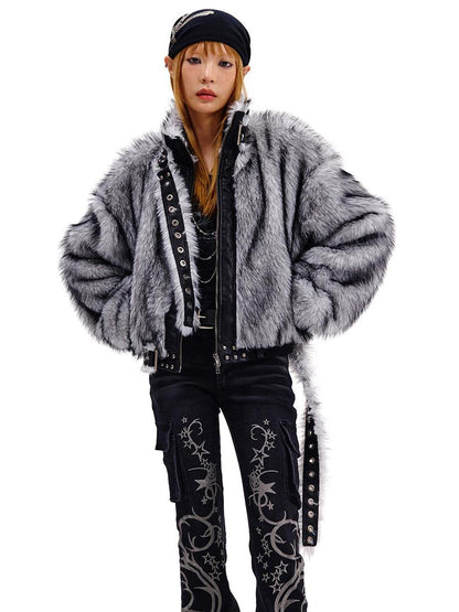 CFIERCE Grey Fur Trimmed Coat Aw24