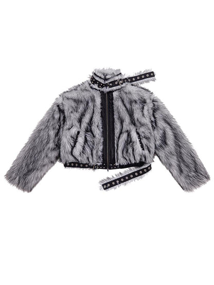 CFIERCE Grey Fur Trimmed Coat Aw24
